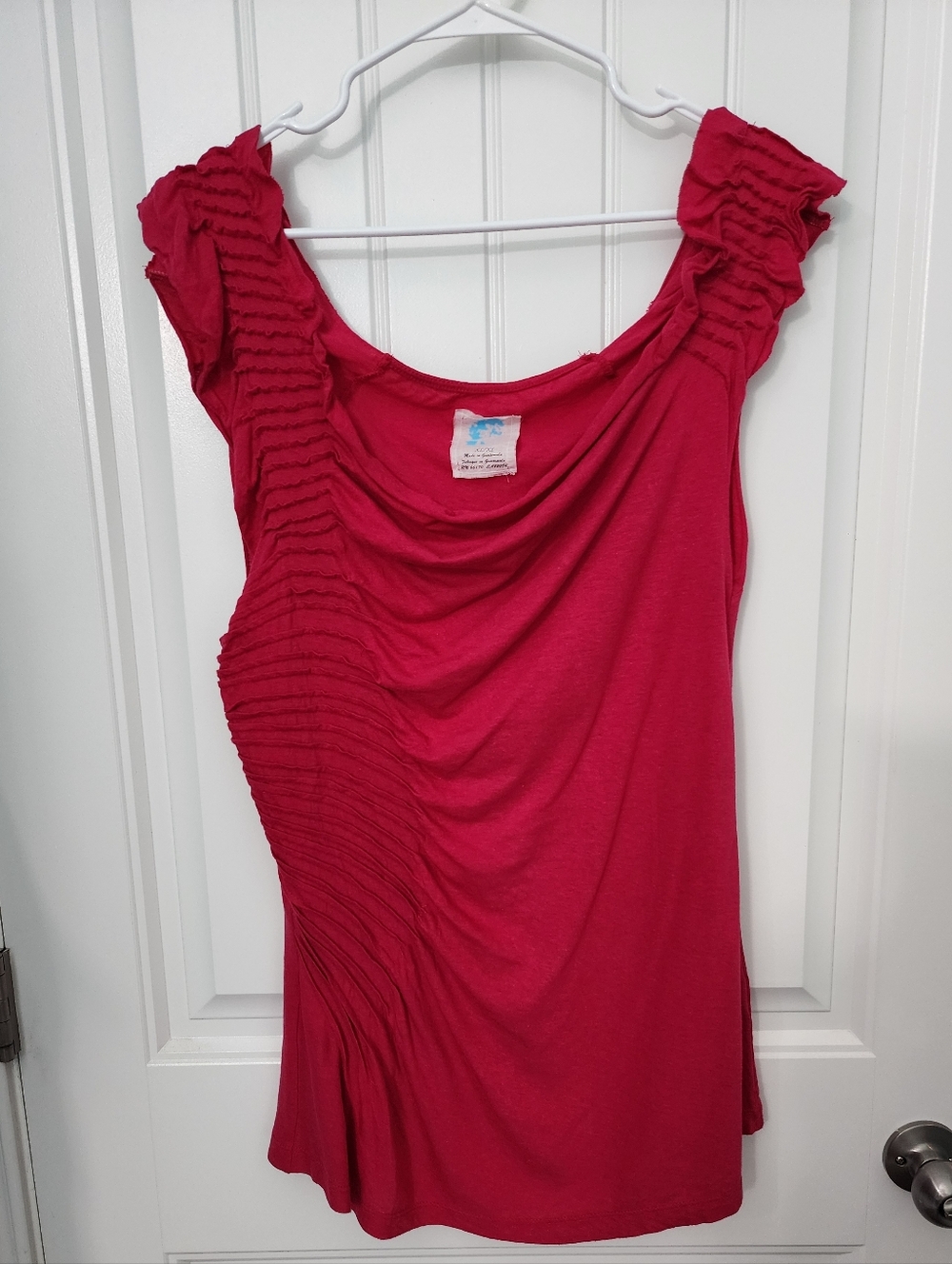 Anthropologie Ruffled Sleeve Draped Top in Hot Pink, Size XL